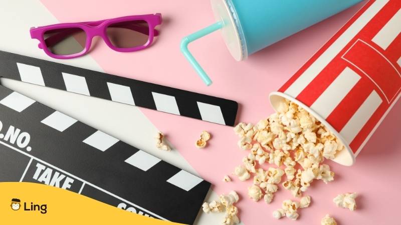 Popcorn Drink Filmklappe und Sonnenbrille zu Slowenische Filme aus der Ling-App