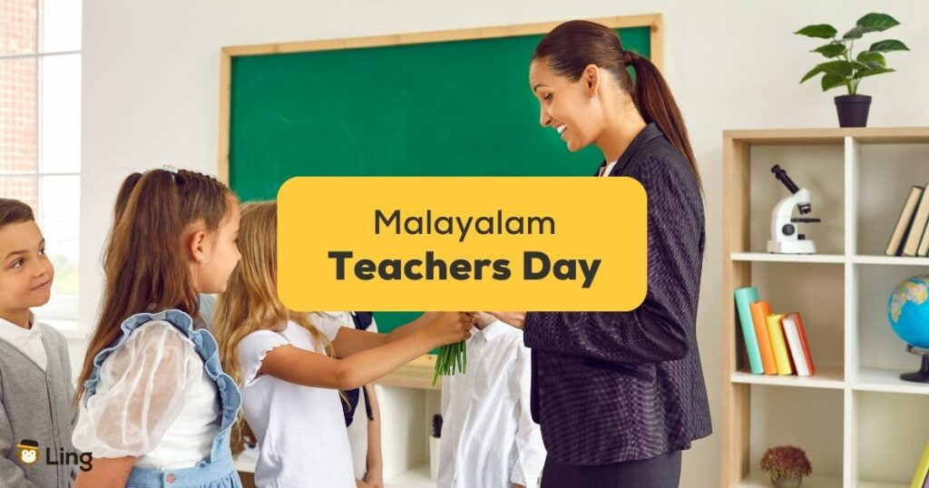 Malayalam-For-Teachers-Day-ling-app-children-giving-flowers-to-a-teacher