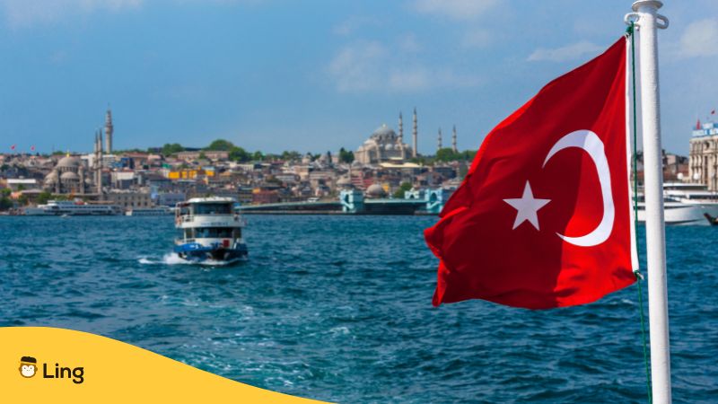 Türkische Landschaft mit türkischer Flagge lerne mehr über die türkische Flagge