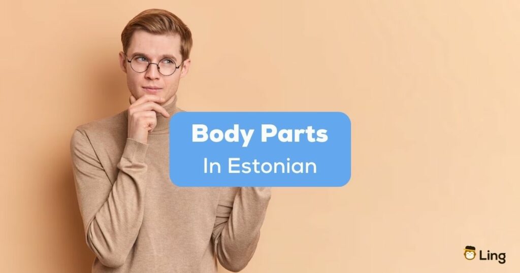 A confused looking man with glasses beside the Body Parts In Estonian texts.