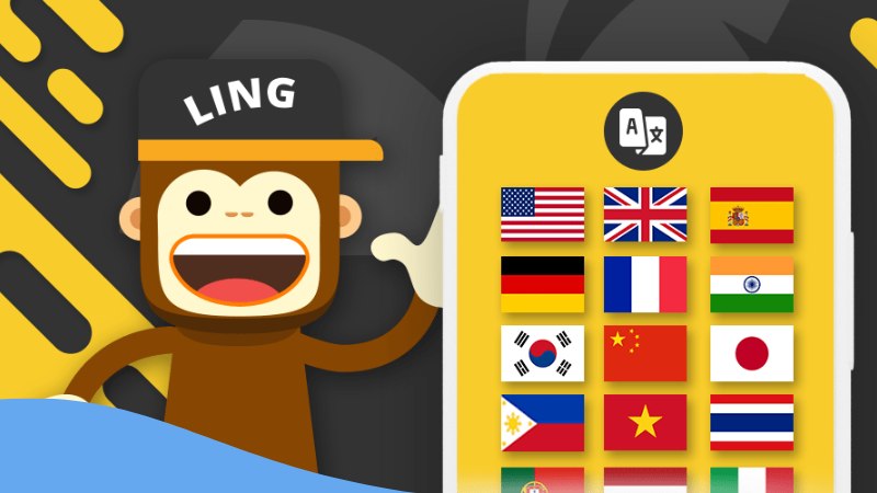 A photo of the Ling app's monkey logo, one of the best language apps for visual learners.