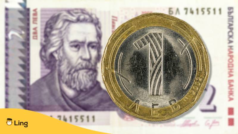 Münze und Schein der bulgarischen Währung Lev