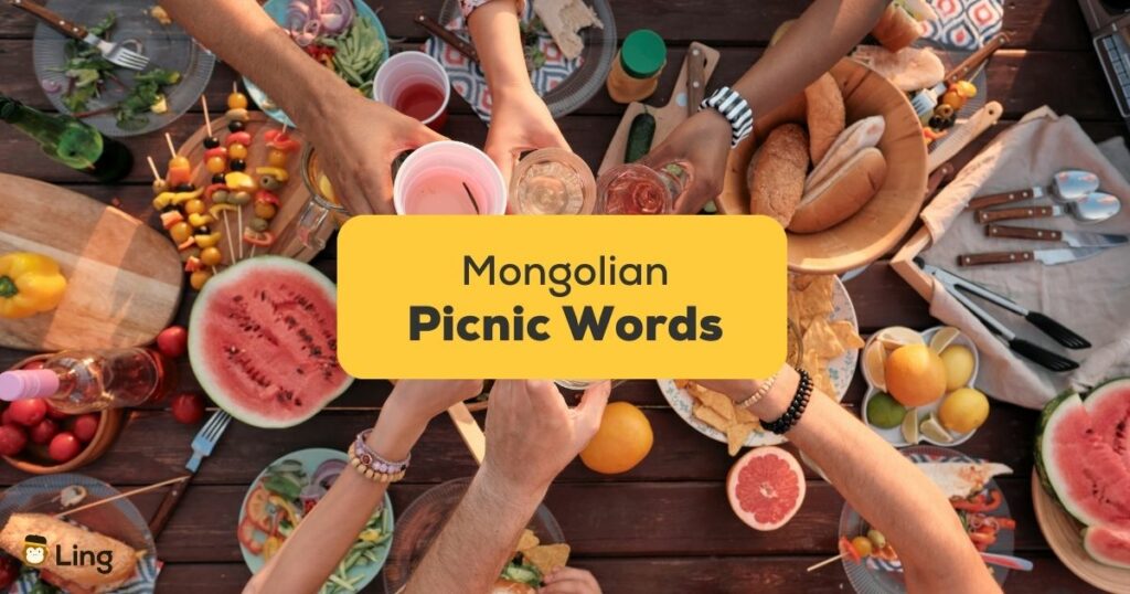 Mongolian-Words-For-Picnic-ling-app-friends-having-a-cheers-in-a-picnic