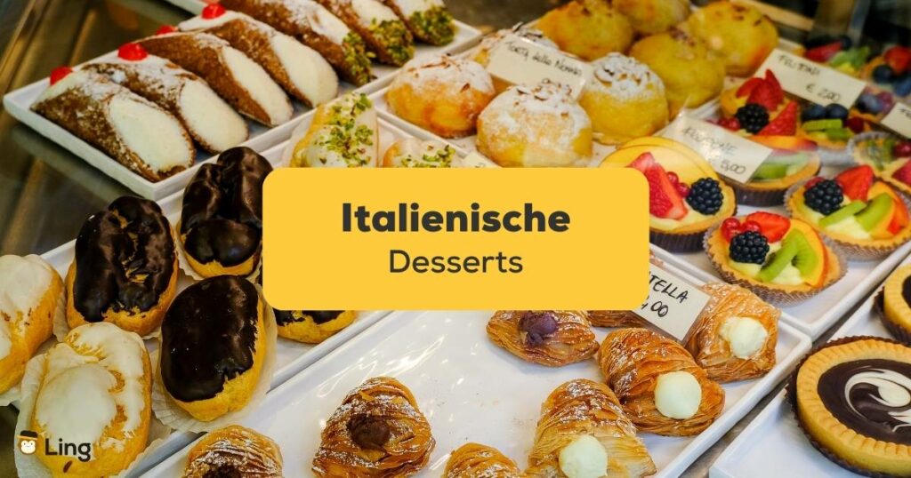 Köstliche italienische Desserts in einer Auslage in Italien