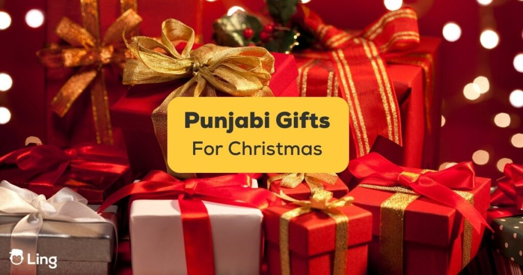 punjabi gifts for christmas banner with presents and red motif in the background