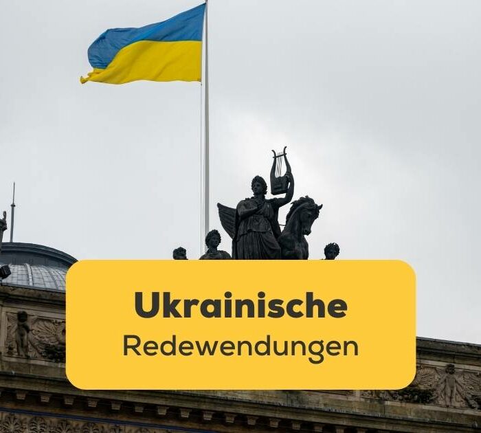 Gebäude auf dem die ukrainische Flagge weht, lerne ukrainische Redewendungen mit der Ling-App