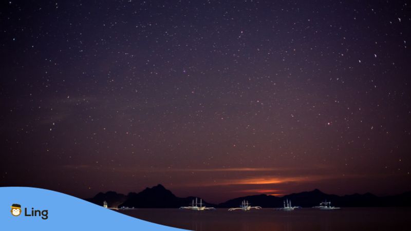 A photo of a starry night at El Nido Philippines - Star In Tagalog