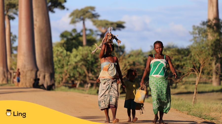  A photo of women walking with a kid