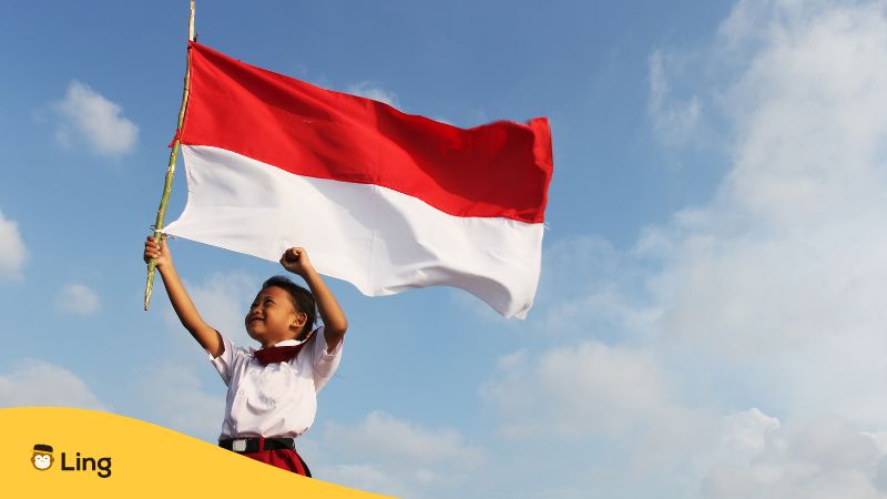 A Photo Of A Kid With An Indonesian Flag