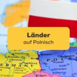 Weltkarte, in der auf Polen eine kleine polnische Flagge gepinnt ist. Entdecke Länder auf Polnisch mit der Ling-App
