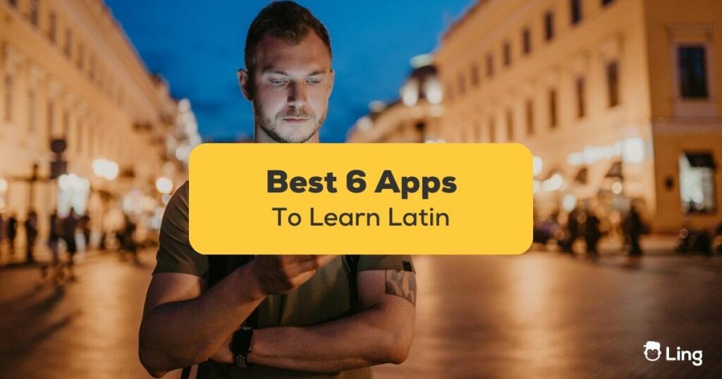 apps to learn Latin - A photo of a man using his phone while standing in the middle of the street