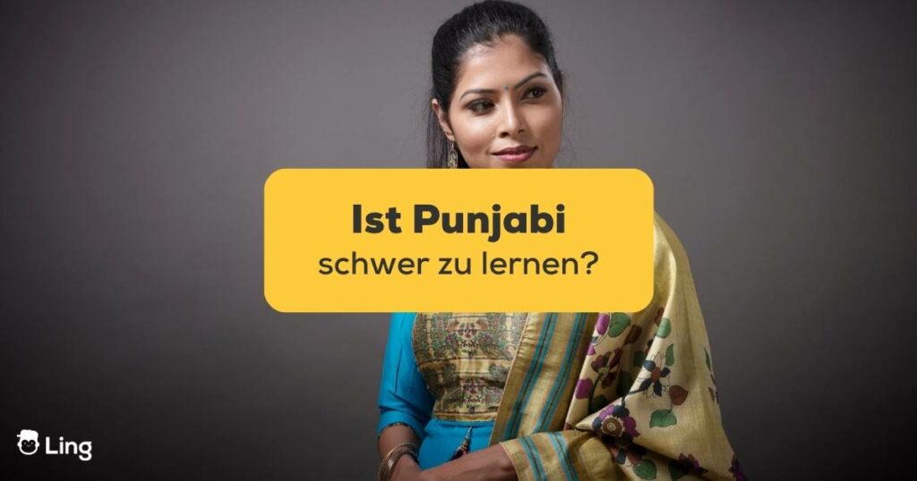 Junge indische Frau in traditionellem Punjabi-Kleidung. Frau schaut nachdenklich auf die Frage, ist Punjabi schwer zu lernen?
