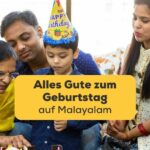 Indische Familie feiert den Geburtstag ihres Kindes und wünscht alles Gute zum Geburtstag auf Malayalam. Lerne die Malayalam Sprache mit der Ling-App.