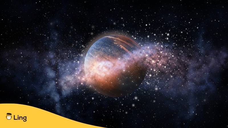 Planet und Sterne im Weltraum. Lerne Raumfahrt Vokabeln auf Malayalam mit der Ling-App.