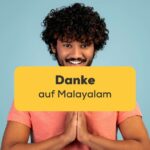 Junger Inder macht die Namaste-Geste. Lerne, wie du Danke auf Malayalam mit der Ling-App ausdrücken kannst.