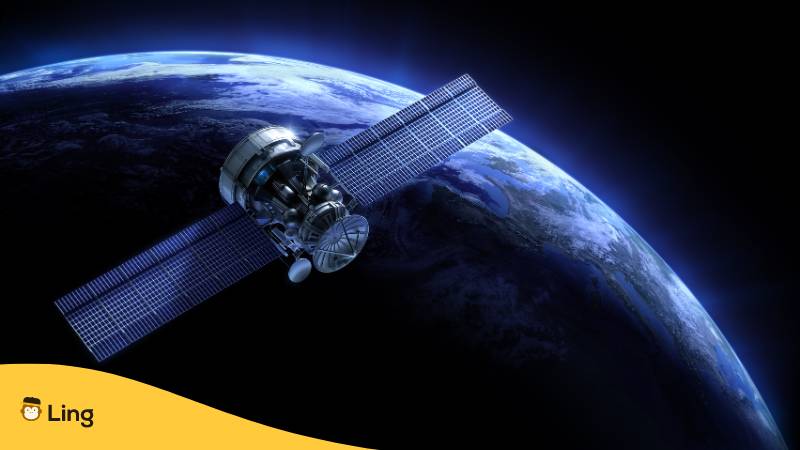 Satellit und Planet. Lerne Raumfahrt Vokabeln auf Malayalam mit der Ling-App.
