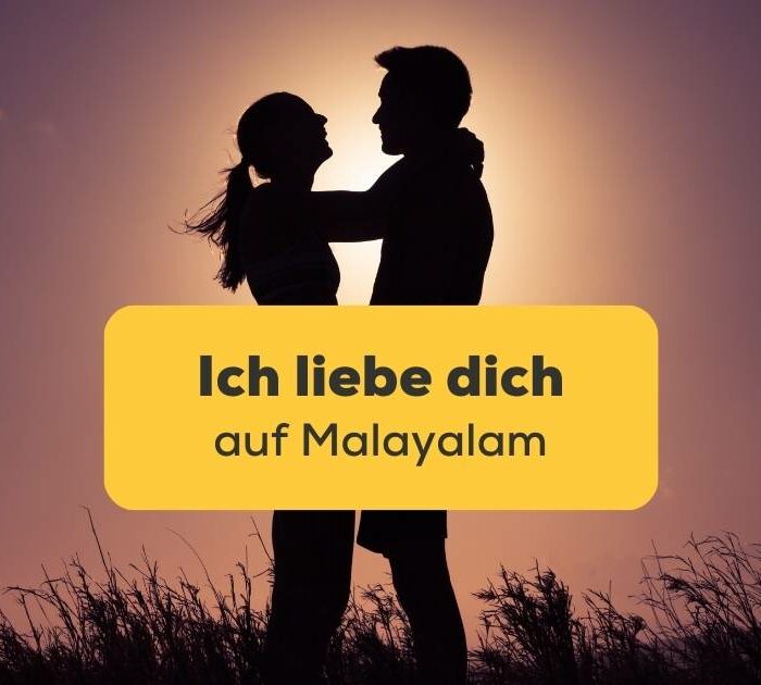Paar umarmt sich liebevoll vor Sonnenuntergang. Lerne auf verschiedenen Wegen, ich liebe dich auf Malayalam auszudrücken. Lerne Malayalam mit der Ling-App.