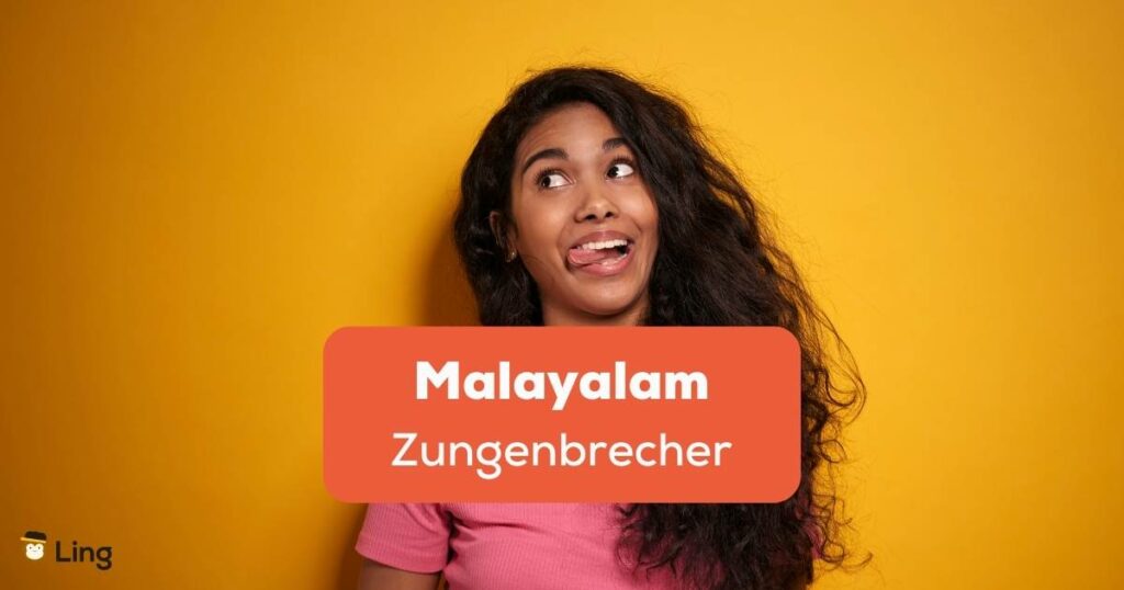 Frau mit herausgestreckter Zunge. Entdecke und übe mit der Ling-App 9 einfache Malayalam Zungenbrecher für Anfänger.