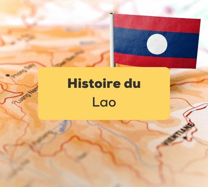 histoire du lao drapeau du Laos planté sur une carte du Laos