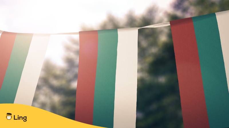Bulgarische Flagge. Lerne 90 Länder und Nationalitäten auf Bulgarisch mit der Ling-App
