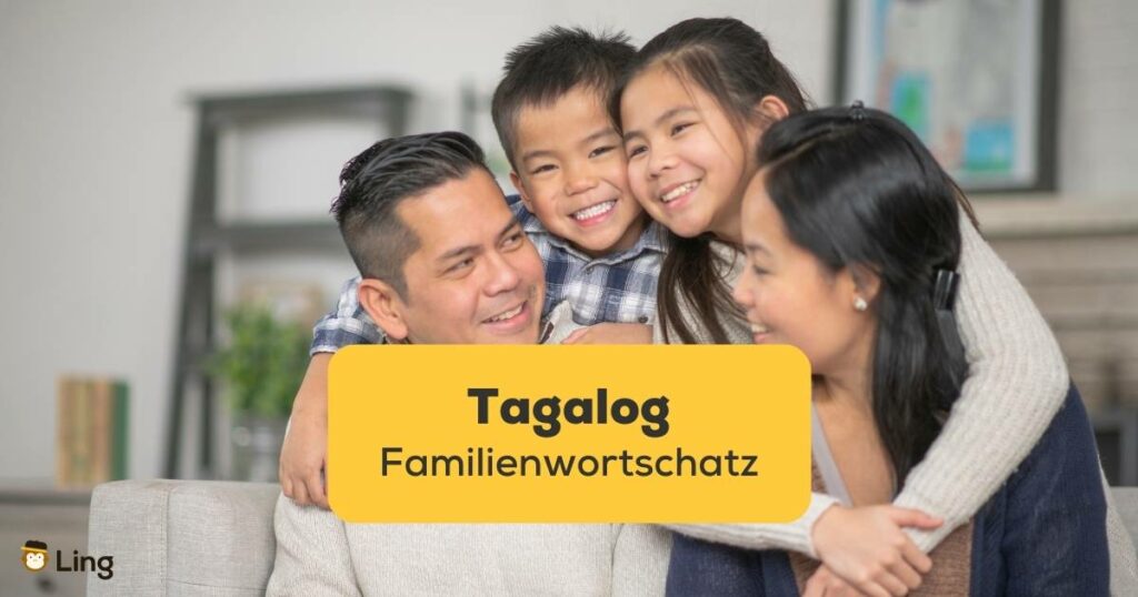 Vierköpfige Philippinische Familie. Lerne den grundlegenden Tagalog Familienwortschatz mit der Ling-App.