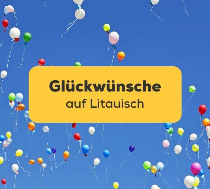 Fliegende Luftballons unterstrahlend blauem Himmel. Lerne über 5 faszinierende Möglichkeiten, herzliche Glückwünsche auf Litauisch zu wünschen!