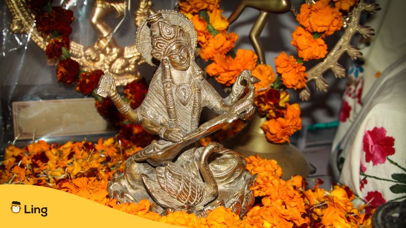 A sculpture of goddes Basant Panchami or Shri Panchami