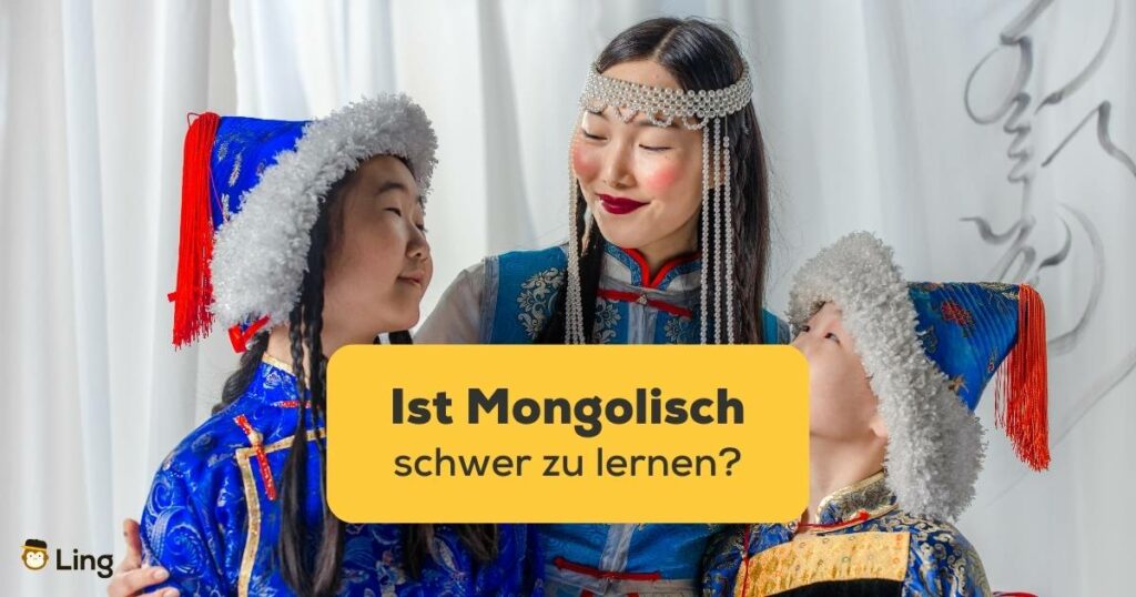 Eine mongolische Mutter, die zwischen ihren Kindern steht. Ist Mongolisch schwer zu lernen? Erfahre 3 verrückte Wahrheiten mit der Ling-App.