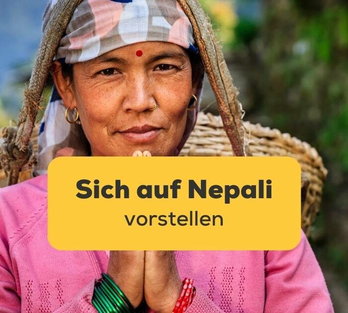 Nepalesische Frau sagt Namaste in der Nähe des Annapurna-Gebirges. Erfahre wie man sich auf Nepali vorstellen kann und entdecke 5 einfache Schritte mit der Ling-App!
