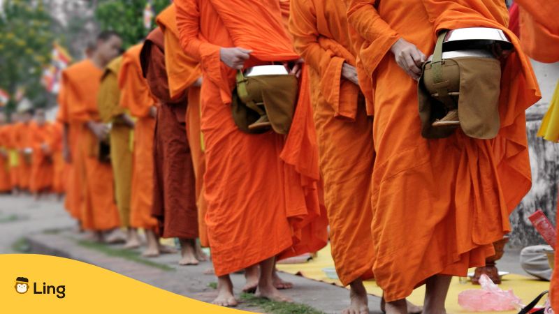 The photo of monks seeking alms in Laos