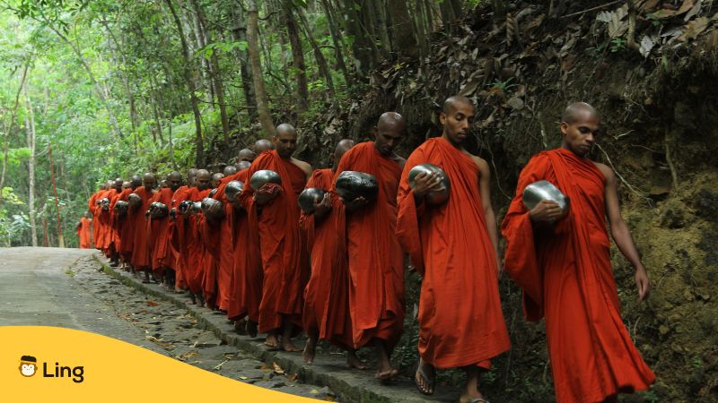 Buddhist monks walking