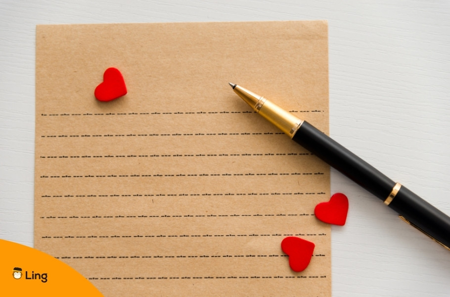 Blank Love Letter With Pen And Little Red Hearts