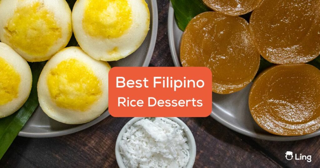 A photo of typical Filipino rice desserts in the Philippines.