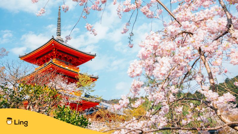 Kiyomizu-dera temple during spring equinox in Japan