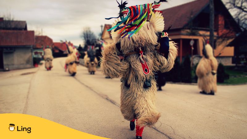 kurent costume slovenian words about festivals 