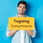 A photo of a man behind the Tagalog compliments texts.