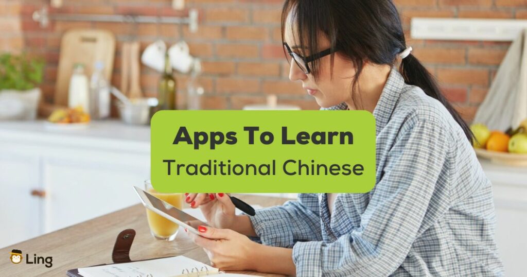 Apps to learn Traditional Chinese - A photo of a woman using phone learning Chinese.