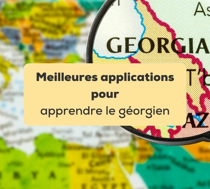 meilleures applications pour apprendre le géorgien Carte de la Géorgie avec loupe placée au-dessus de la Géorgie