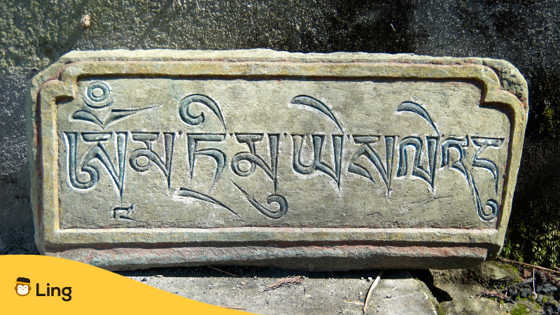 ネパール語は難しいと文字に記してある遺跡
