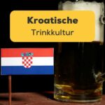 Kroatische Flagge mit Bierkrug isoliert auf schwarzem Hintergrund. Kroatische Trinkkultur mit Ling entdecken!