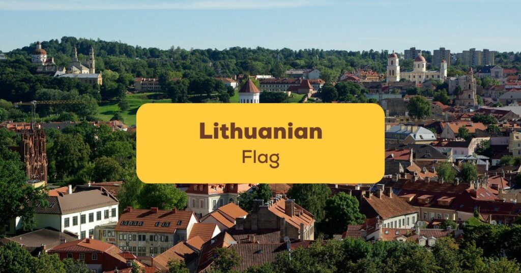 Lithuanian city. Text: Lithuanian flag - Ling app