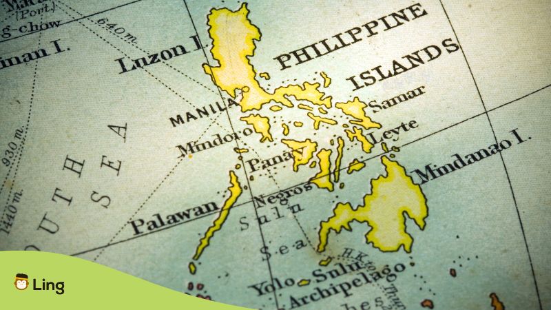 Geography in Tagalog - A photo of a map of the Philippines.