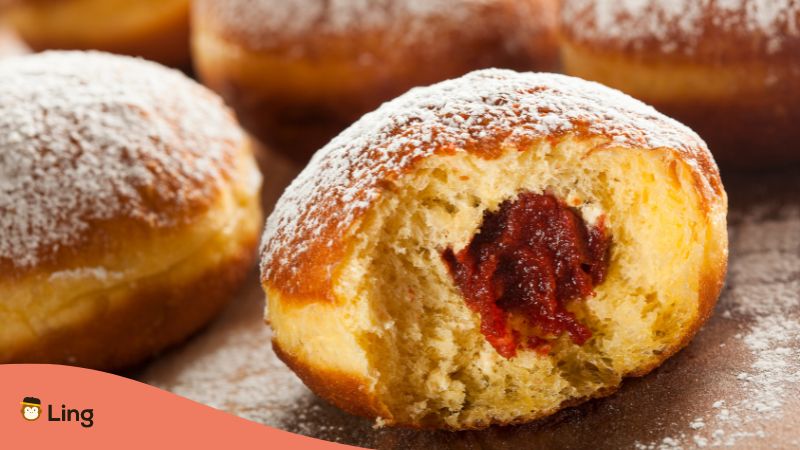 polish donuts with jam with icing for traveling in poland