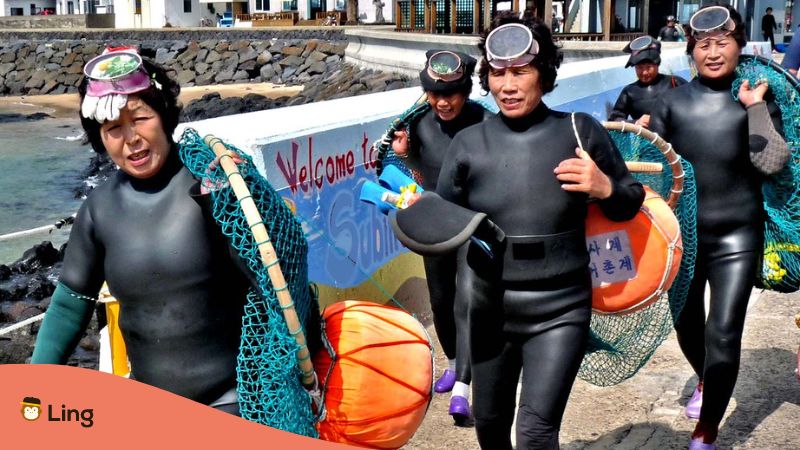 Things to do in Jeju Island - A photo of Haenyeo Divers.