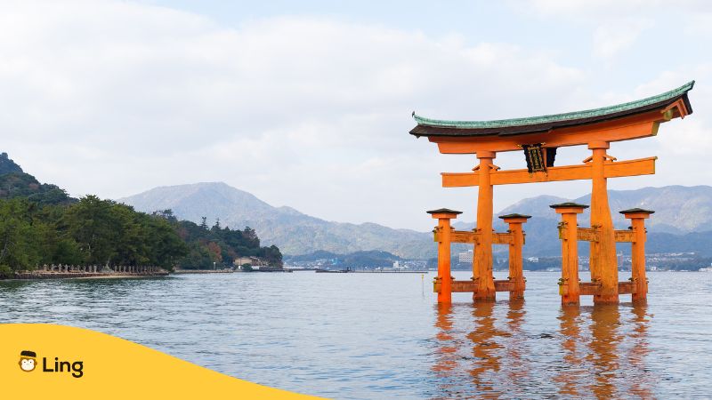 An image of a Japanese torii gate in the sea