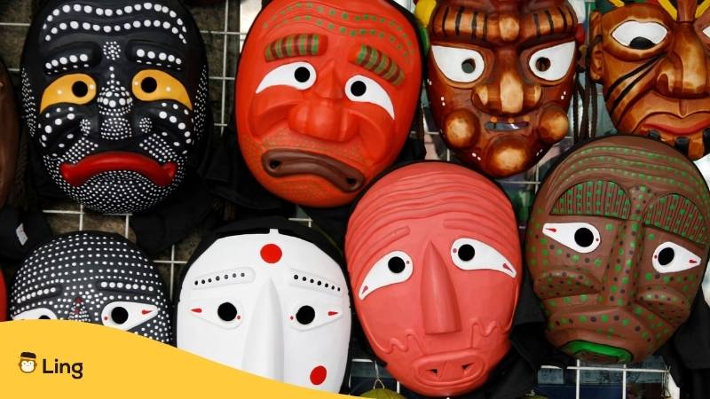 Traditionelle koreanische Masken. Entdecke koreanische Mythen mit der Ling-App!