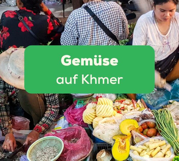Markt in Kambodscha. Entdecke über 50 einfache Wörter für Gemüse auf Khmer mit Ling!