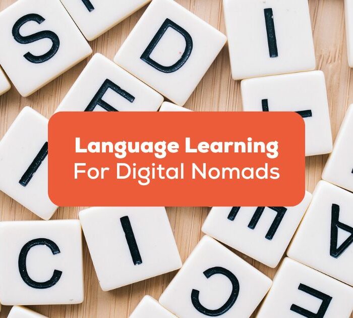 Language learning resources for digital nomads title on scrabble tiles - Ling app