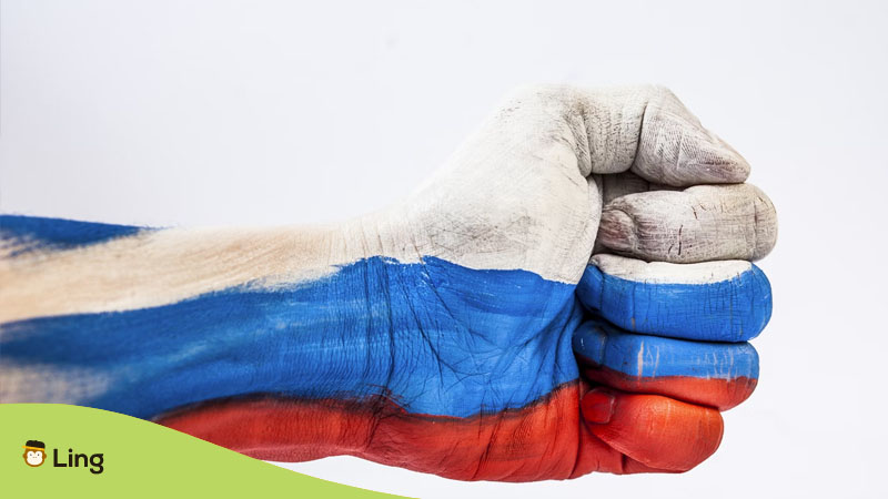 Fist painted with the Russian flag