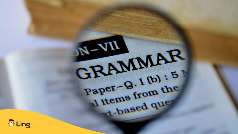 The term Grammar viewed from a magnifying glass